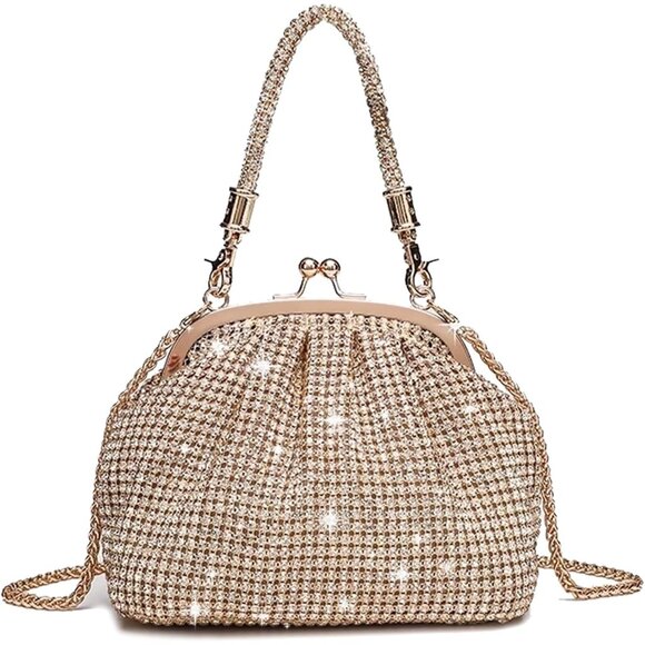 Women A2-Gold Rhinestone Purse Sparkly Evening Glitter Shoulder Bags for Party - Picture 1 of 6